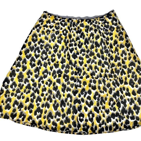 T TAHARI Yellow Leopard Print Cotton Short Skirt - Picture 2 of 7